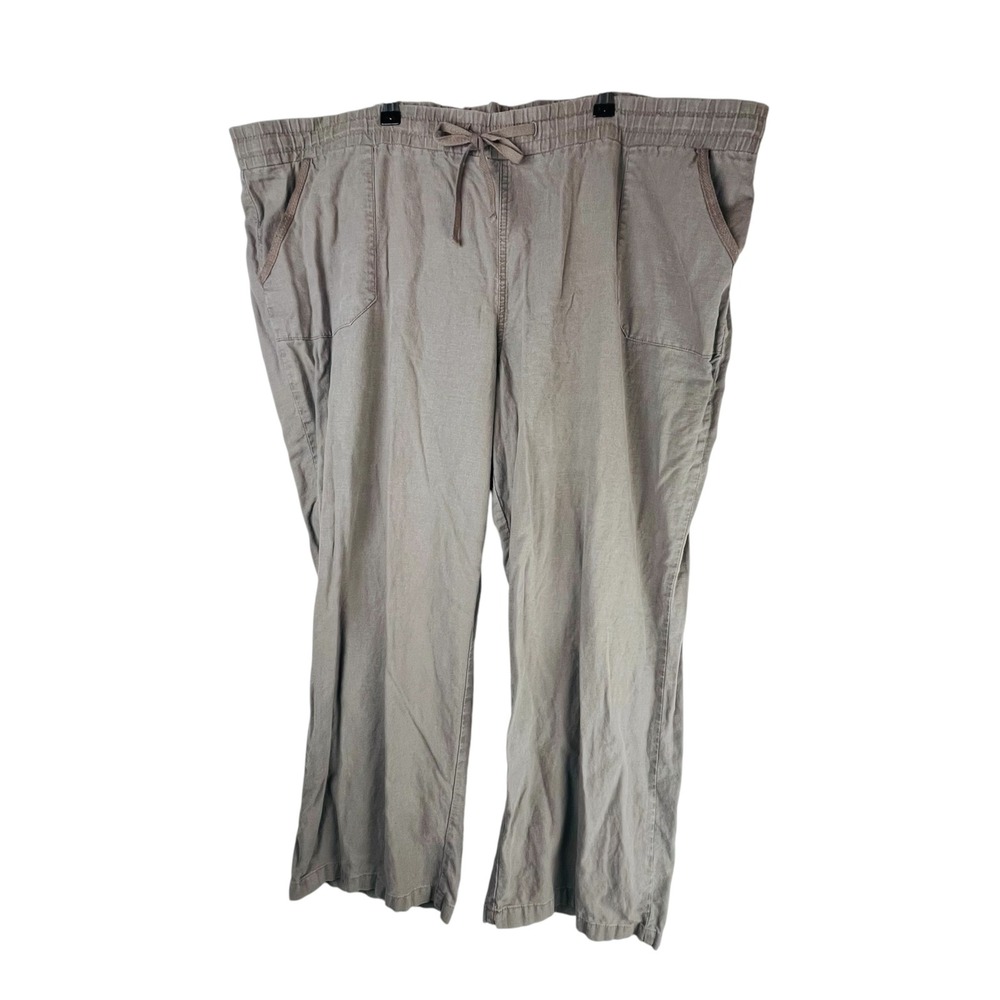 Est. 1946 Women Plus 22 24 Taupe Grey Linen Blend Drawstring Wide Leg Pants